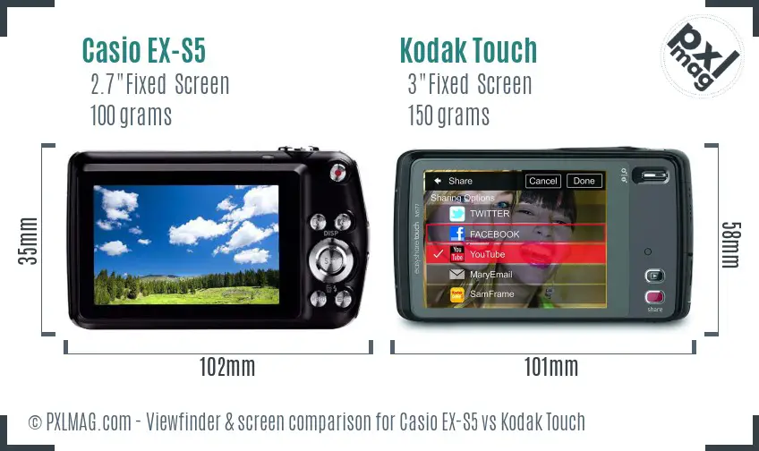 Casio EX-S5 vs Kodak Touch Screen and Viewfinder comparison Casio EX-S5 vs Kodak Touch Screen and Viewfinder comparison