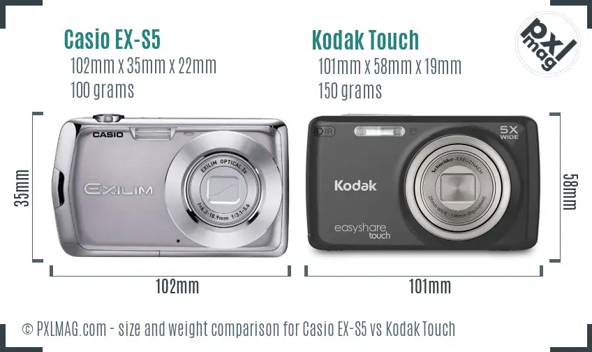 Casio EX-S5 vs Kodak Touch size comparison Casio EX-S5 vs Kodak Touch size comparison