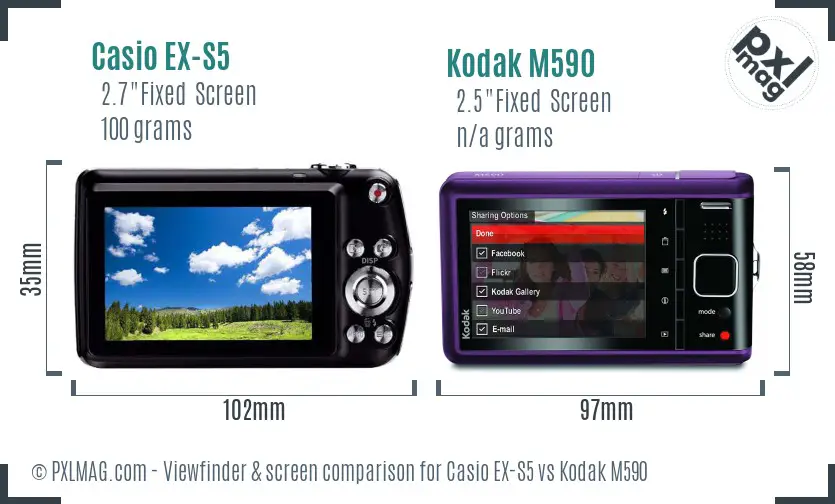 Casio EX-S5 vs Kodak M590 Screen and Viewfinder comparison