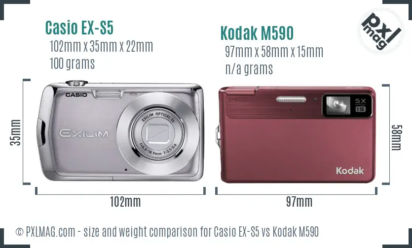 Casio EX-S5 vs Kodak M590 size comparison