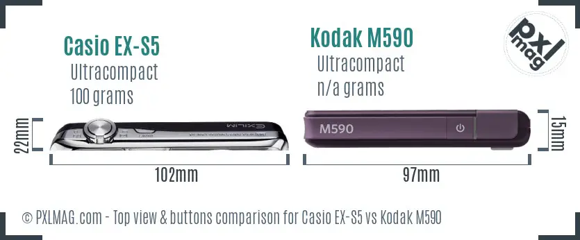 Casio EX-S5 vs Kodak M590 top view buttons comparison