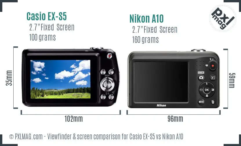 Casio EX-S5 vs Nikon A10 Screen and Viewfinder comparison