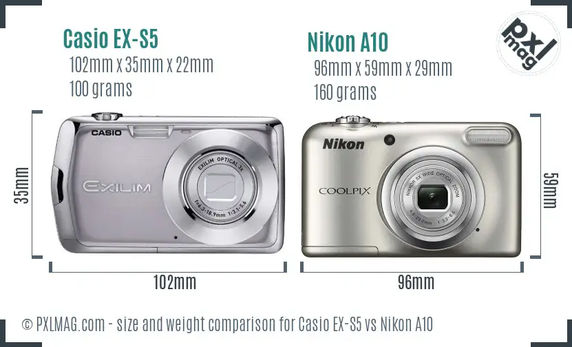 Casio EX-S5 vs Nikon A10 size comparison