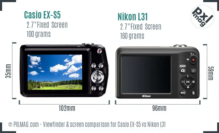 Casio EX-S5 vs Nikon L31 Screen and Viewfinder comparison
