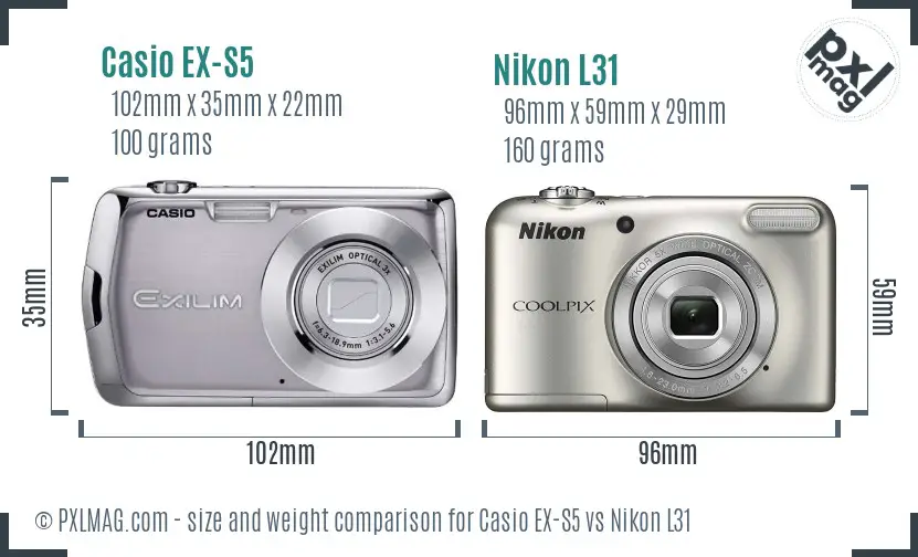 Casio EX-S5 vs Nikon L31 size comparison