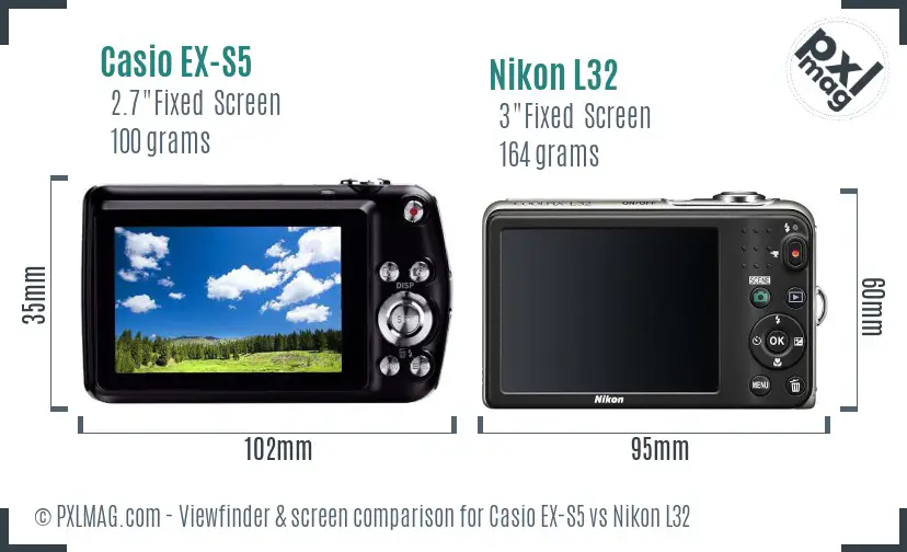 Casio EX-S5 vs Nikon L32 Screen and Viewfinder comparison