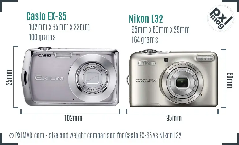 Casio EX-S5 vs Nikon L32 size comparison