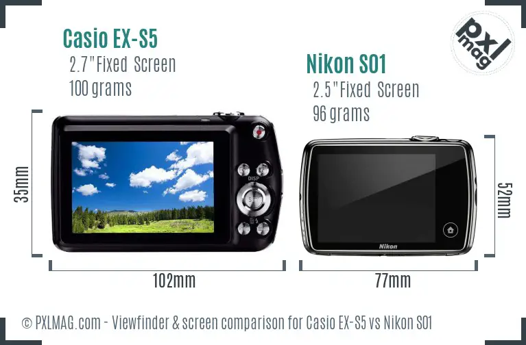 Casio EX-S5 vs Nikon S01 Screen and Viewfinder comparison