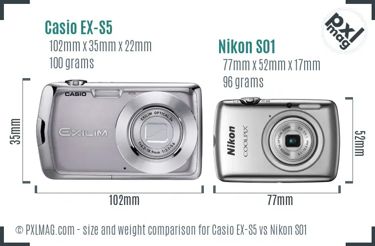 Casio EX-S5 vs Nikon S01 size comparison