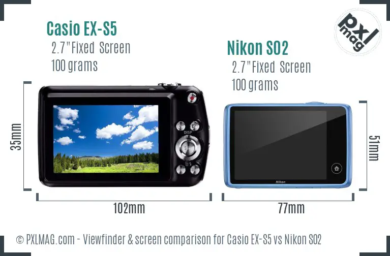 Casio EX-S5 vs Nikon S02 Screen and Viewfinder comparison