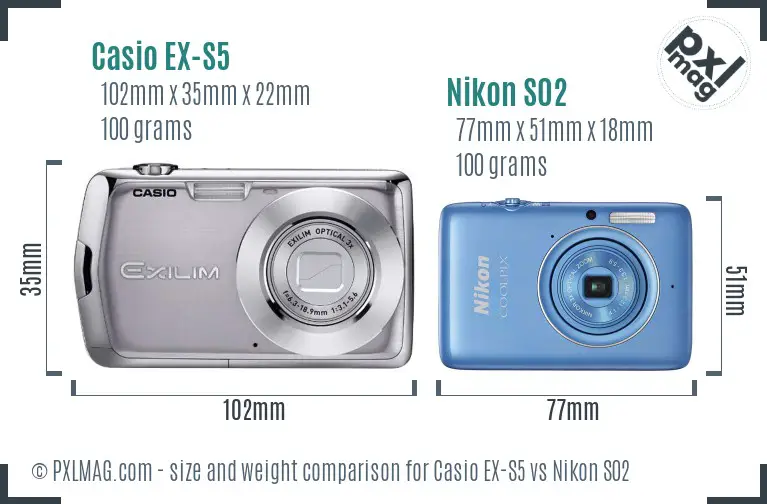 Casio EX-S5 vs Nikon S02 size comparison