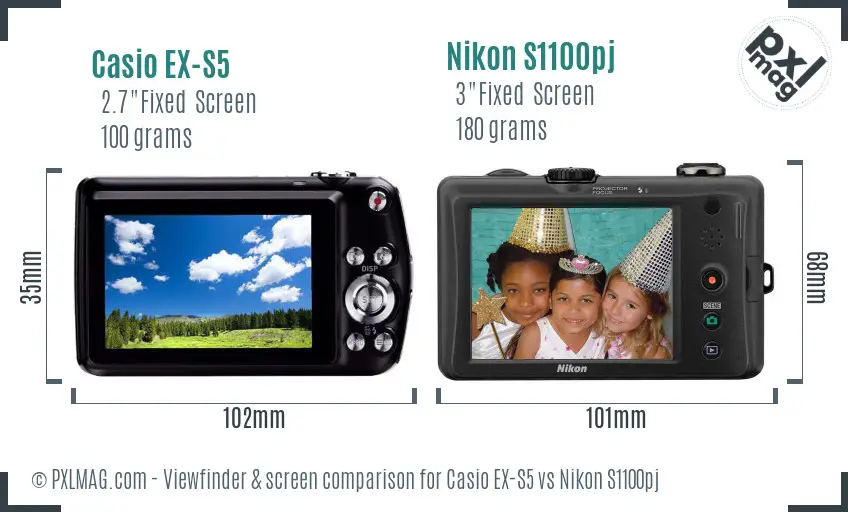 Casio EX-S5 vs Nikon S1100pj Screen and Viewfinder comparison