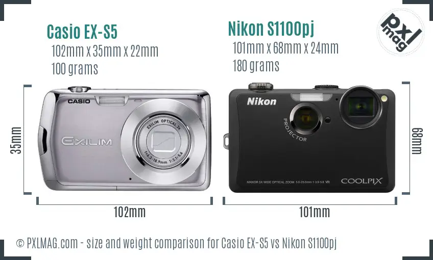 Casio EX-S5 vs Nikon S1100pj size comparison