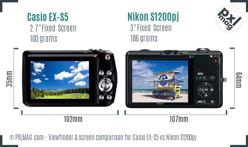 Casio EX-S5 vs Nikon S1200pj Screen and Viewfinder comparison