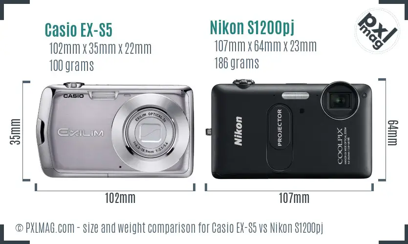 Casio EX-S5 vs Nikon S1200pj size comparison