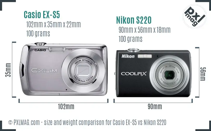 Casio EX-S5 vs Nikon S220 size comparison