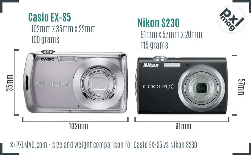 Casio EX-S5 vs Nikon S230 size comparison