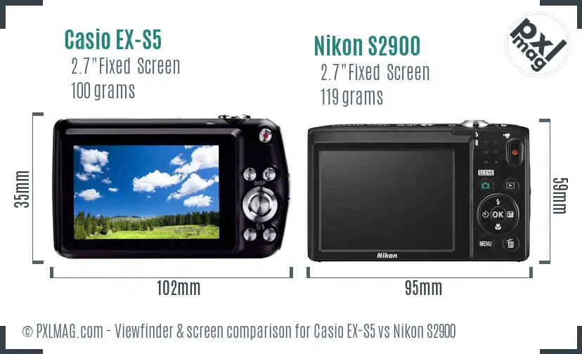 Casio EX-S5 vs Nikon S2900 Screen and Viewfinder comparison