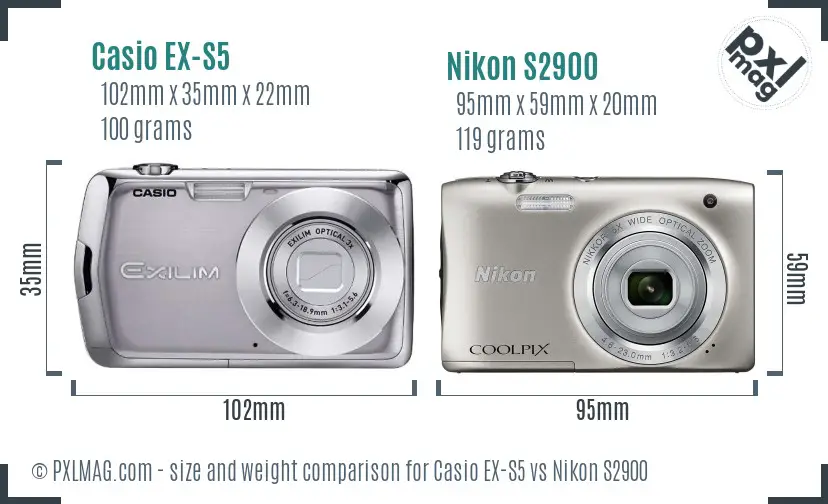 Casio EX-S5 vs Nikon S2900 size comparison