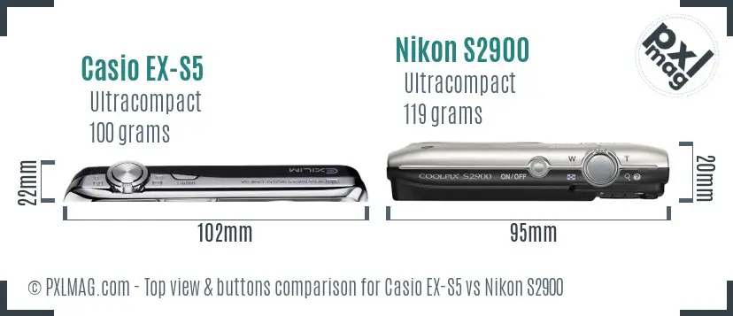 Casio EX-S5 vs Nikon S2900 top view buttons comparison