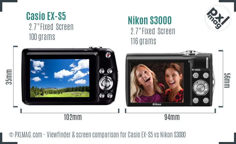 Casio EX-S5 vs Nikon S3000 Screen and Viewfinder comparison