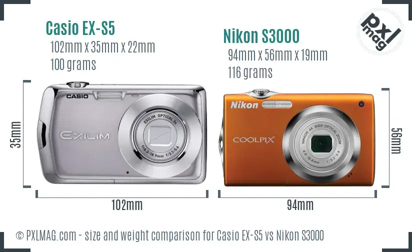 Casio EX-S5 vs Nikon S3000 size comparison