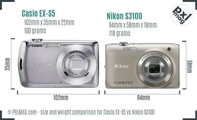 Casio EX-S5 vs Nikon S3100 size comparison