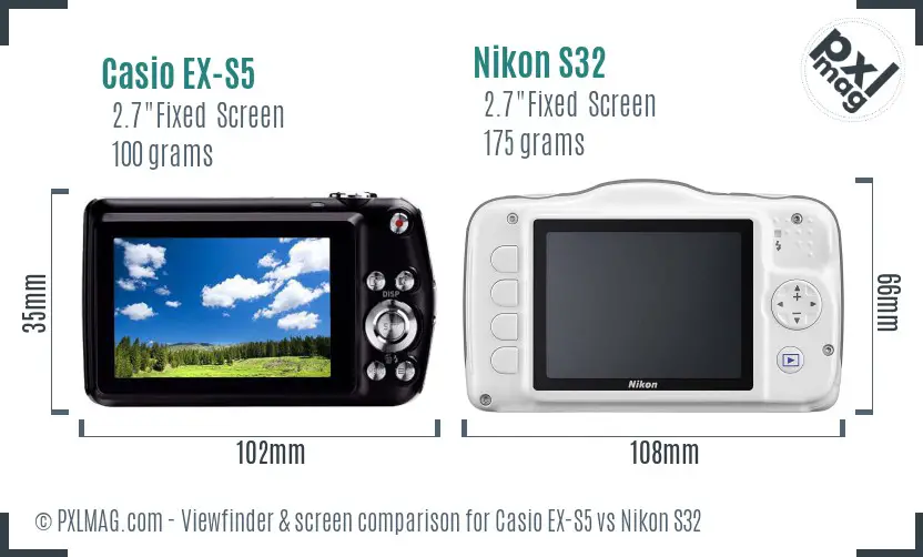 Casio EX-S5 vs Nikon S32 Screen and Viewfinder comparison