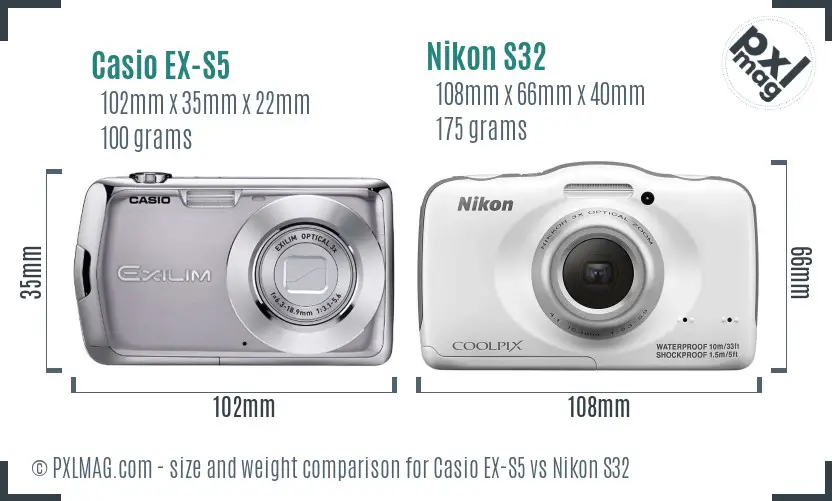 Casio EX-S5 vs Nikon S32 size comparison