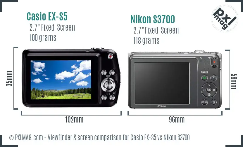 Casio EX-S5 vs Nikon S3700 Screen and Viewfinder comparison