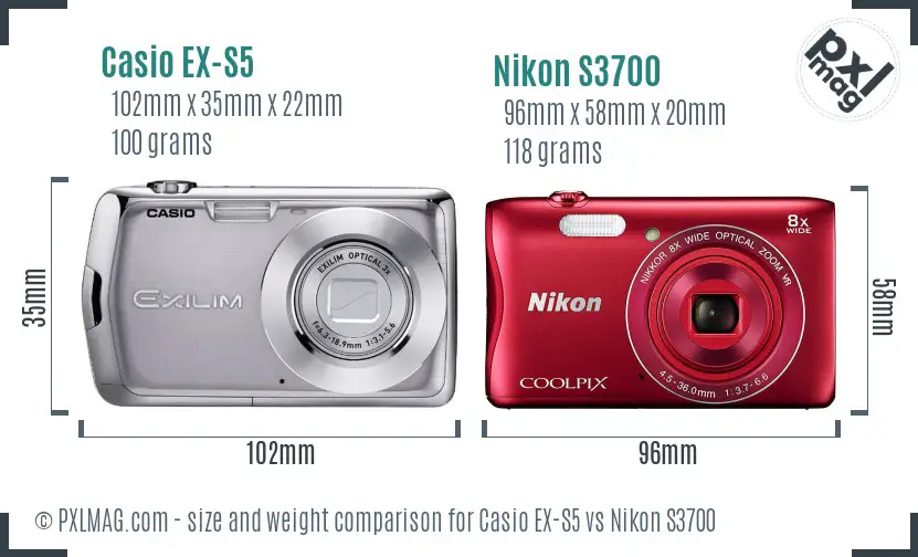 Casio EX-S5 vs Nikon S3700 size comparison
