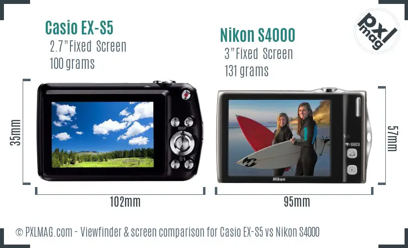 Casio EX-S5 vs Nikon S4000 Screen and Viewfinder comparison