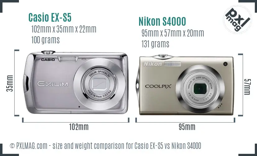 Casio EX-S5 vs Nikon S4000 size comparison