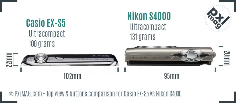 Casio EX-S5 vs Nikon S4000 top view buttons comparison