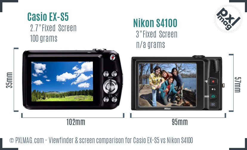 Casio EX-S5 vs Nikon S4100 Screen and Viewfinder comparison