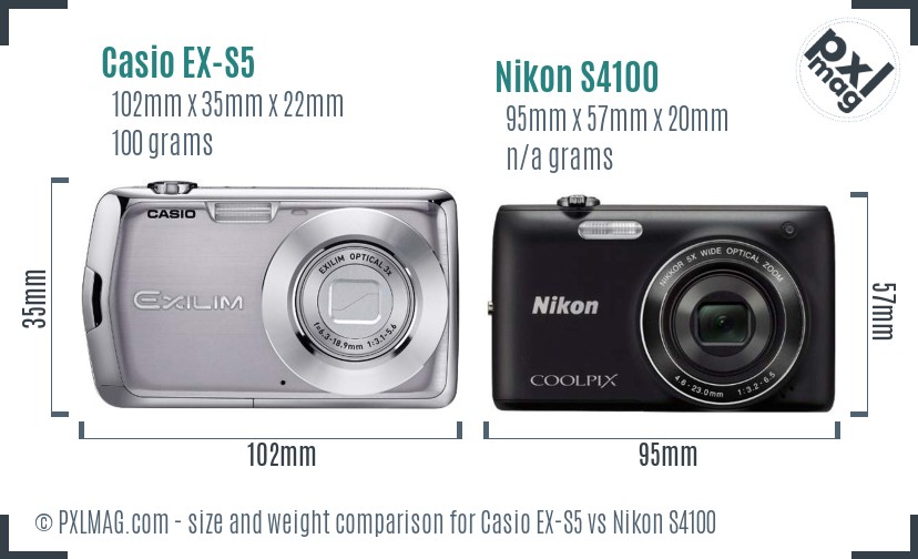 Casio EX-S5 vs Nikon S4100 size comparison