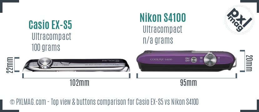 Casio EX-S5 vs Nikon S4100 top view buttons comparison