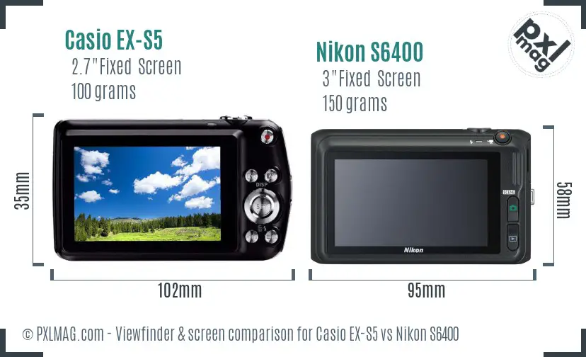 Casio EX-S5 vs Nikon S6400 Screen and Viewfinder comparison