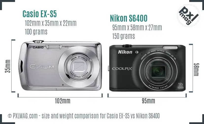 Casio EX-S5 vs Nikon S6400 size comparison