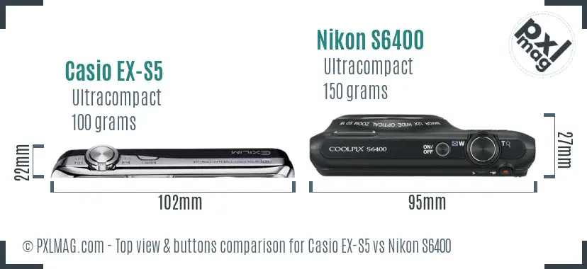Casio EX-S5 vs Nikon S6400 top view buttons comparison