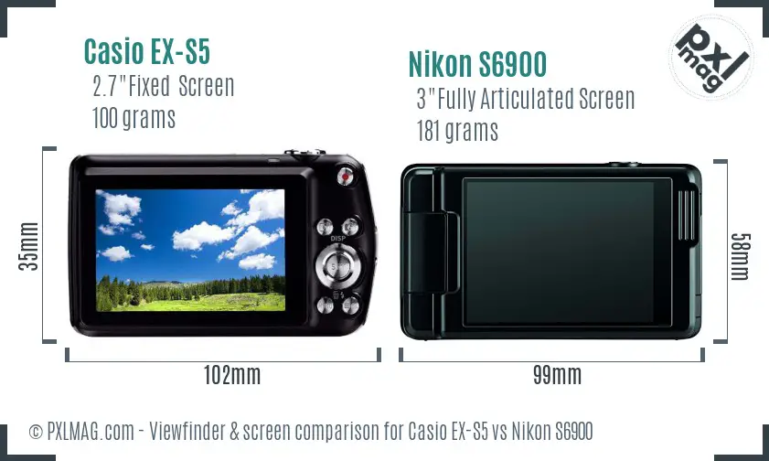 Casio EX-S5 vs Nikon S6900 Screen and Viewfinder comparison