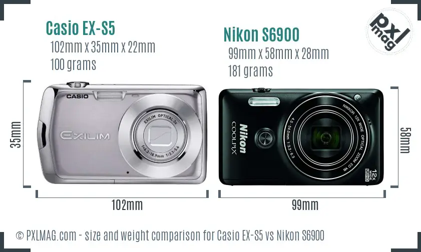 Casio EX-S5 vs Nikon S6900 size comparison