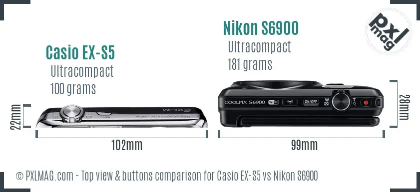 Casio EX-S5 vs Nikon S6900 top view buttons comparison