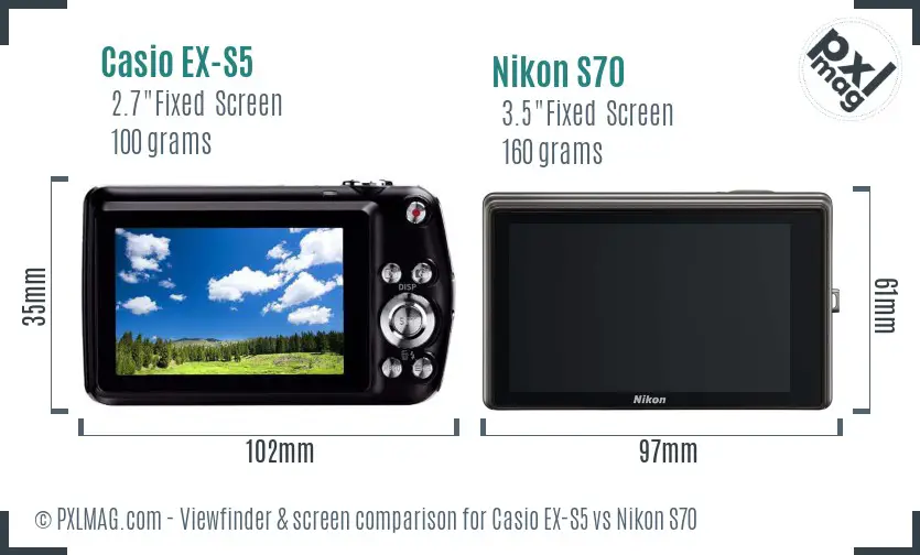 Casio EX-S5 vs Nikon S70 Screen and Viewfinder comparison