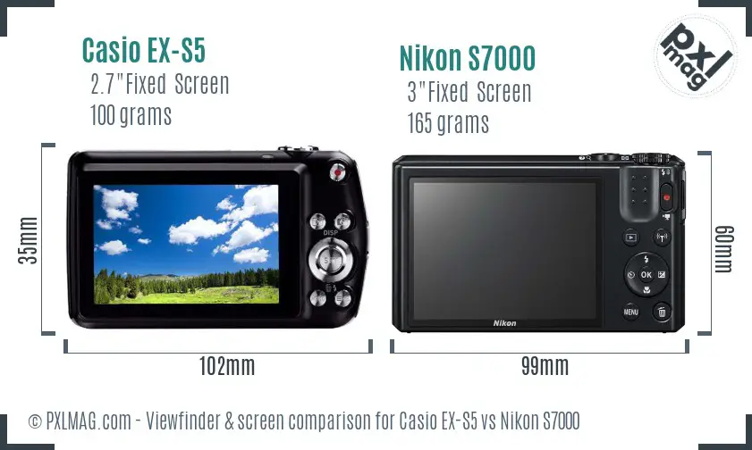 Casio EX-S5 vs Nikon S7000 Screen and Viewfinder comparison