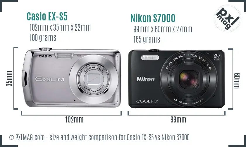 Casio EX-S5 vs Nikon S7000 size comparison