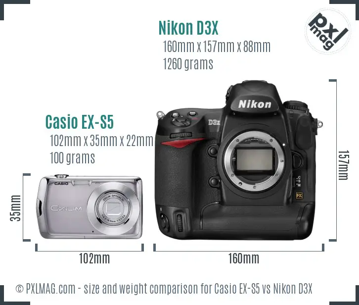 Casio EX-S5 vs Nikon D3X size comparison