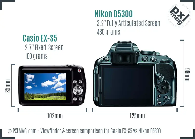 Casio EX-S5 vs Nikon D5300 Screen and Viewfinder comparison