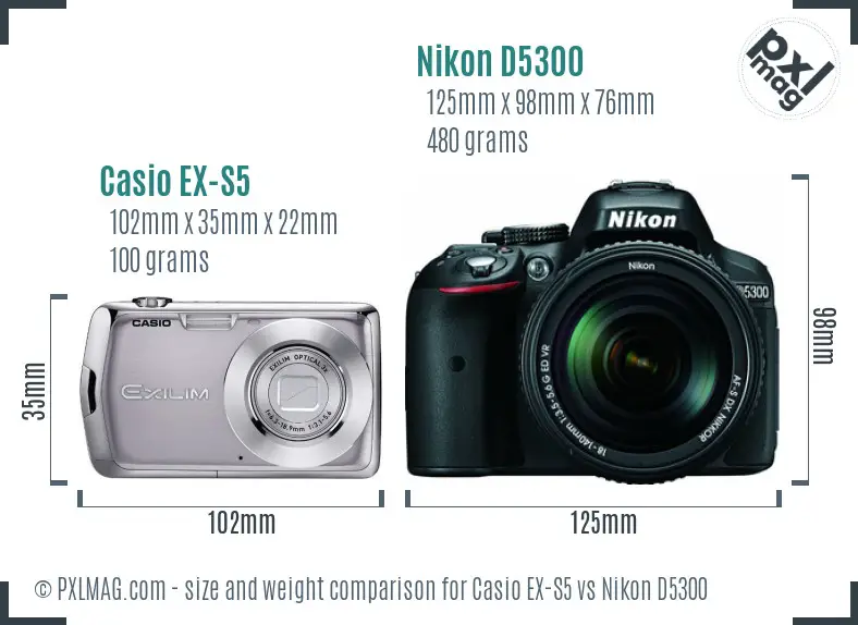 Casio EX-S5 vs Nikon D5300 size comparison