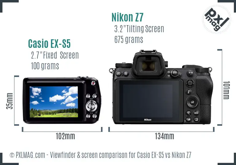 Casio EX-S5 vs Nikon Z7 Screen and Viewfinder comparison